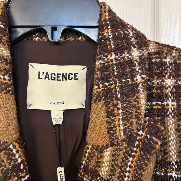 L'AGENCE Kenzie Plaid Tweed Double-Breasted Blazer in Brown / Gold Size 6 - Picture 13 of 15